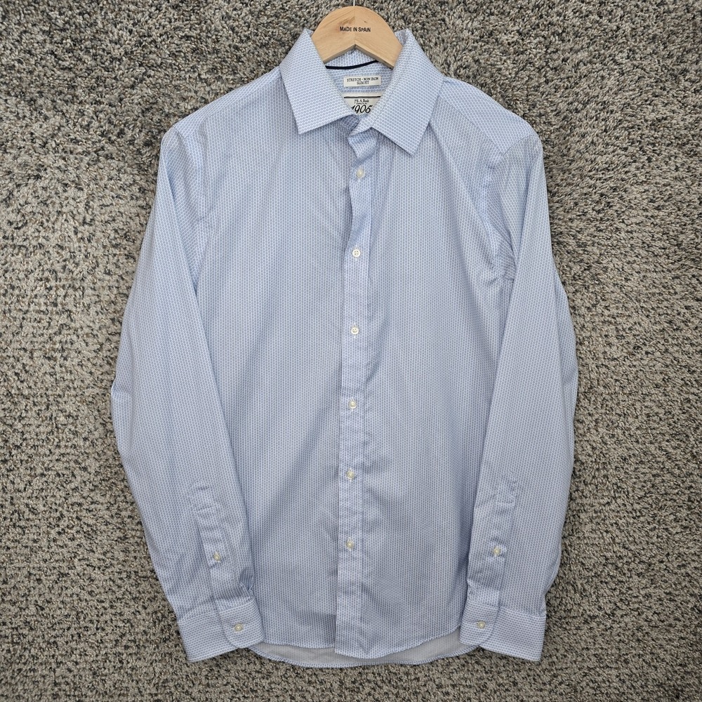 Jos A Bank Dress Shirt Mens 15 34 Blue Button Up Stretch Slim Fit Non Iron